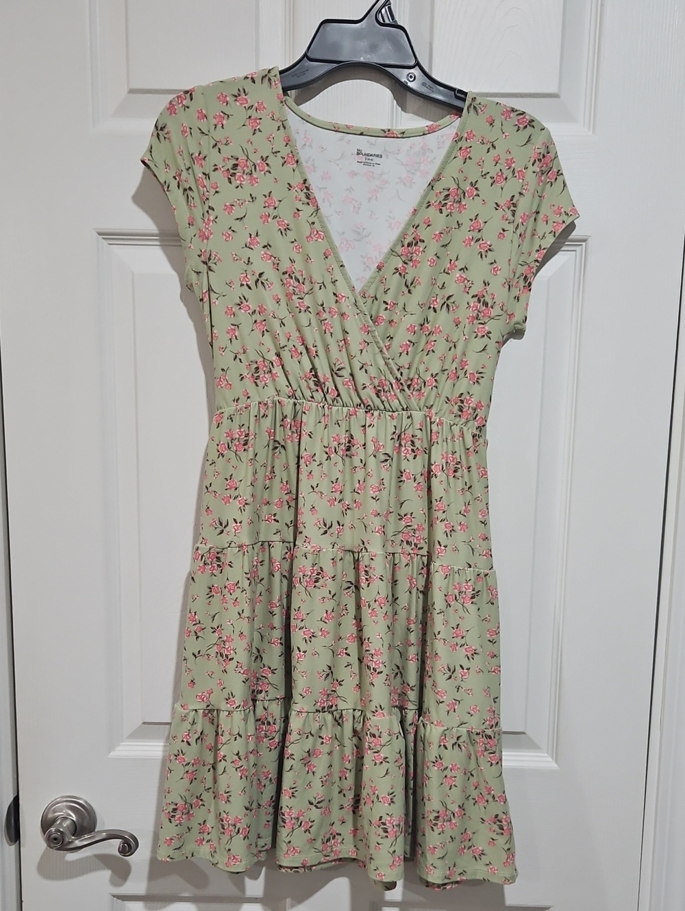 No Boundaries Sage Floral V-Neck Tiered Dress